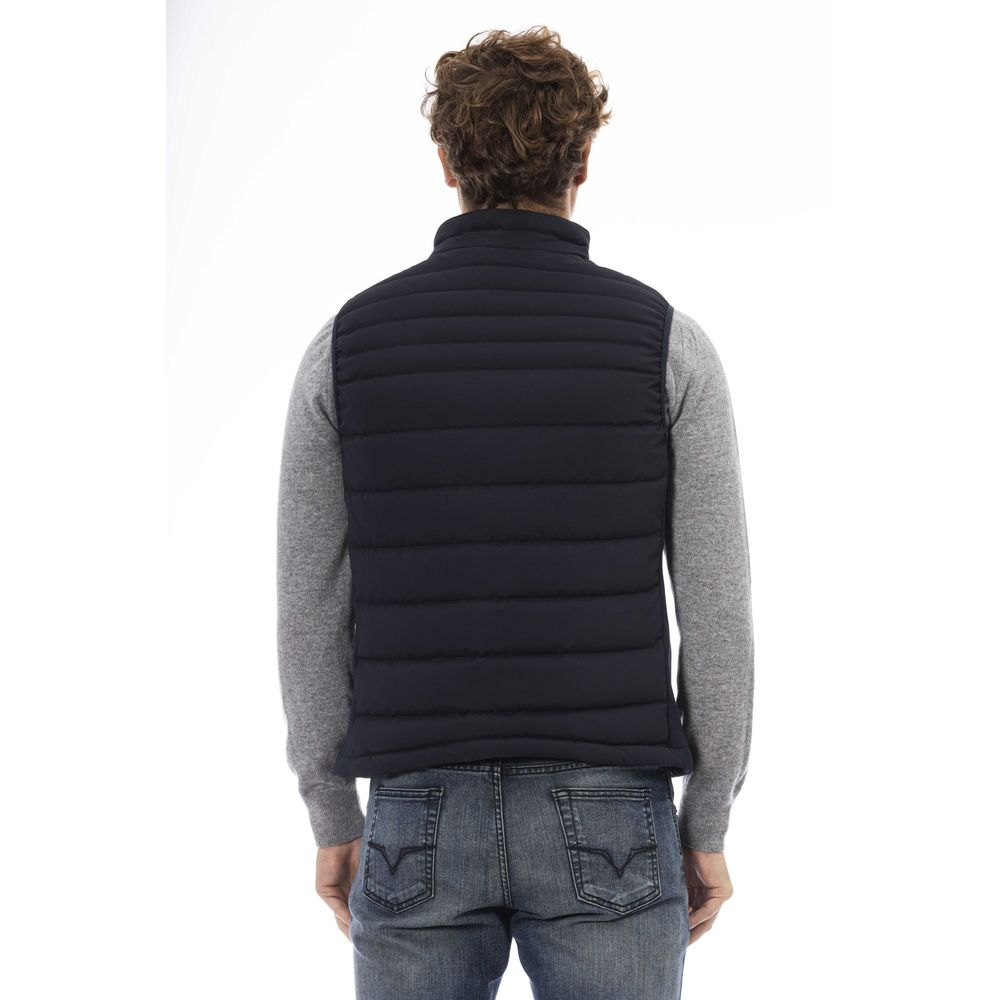 Blue Polyester Men Vest With Side Pockets