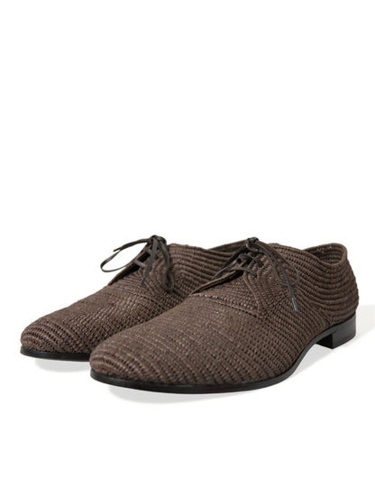 Dolce & Gabbana Elegant Raffia Upper Derby Shoes - Lace Up in Brown