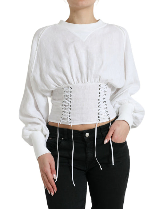 Elegantes weißes Korsett-Crop-Top mit Schnürung