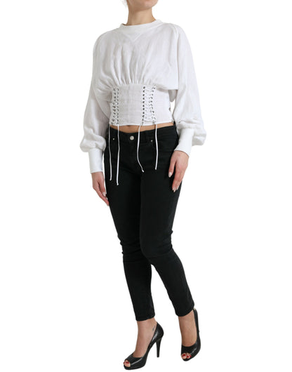 Elegantes weißes Korsett-Crop-Top mit Schnürung