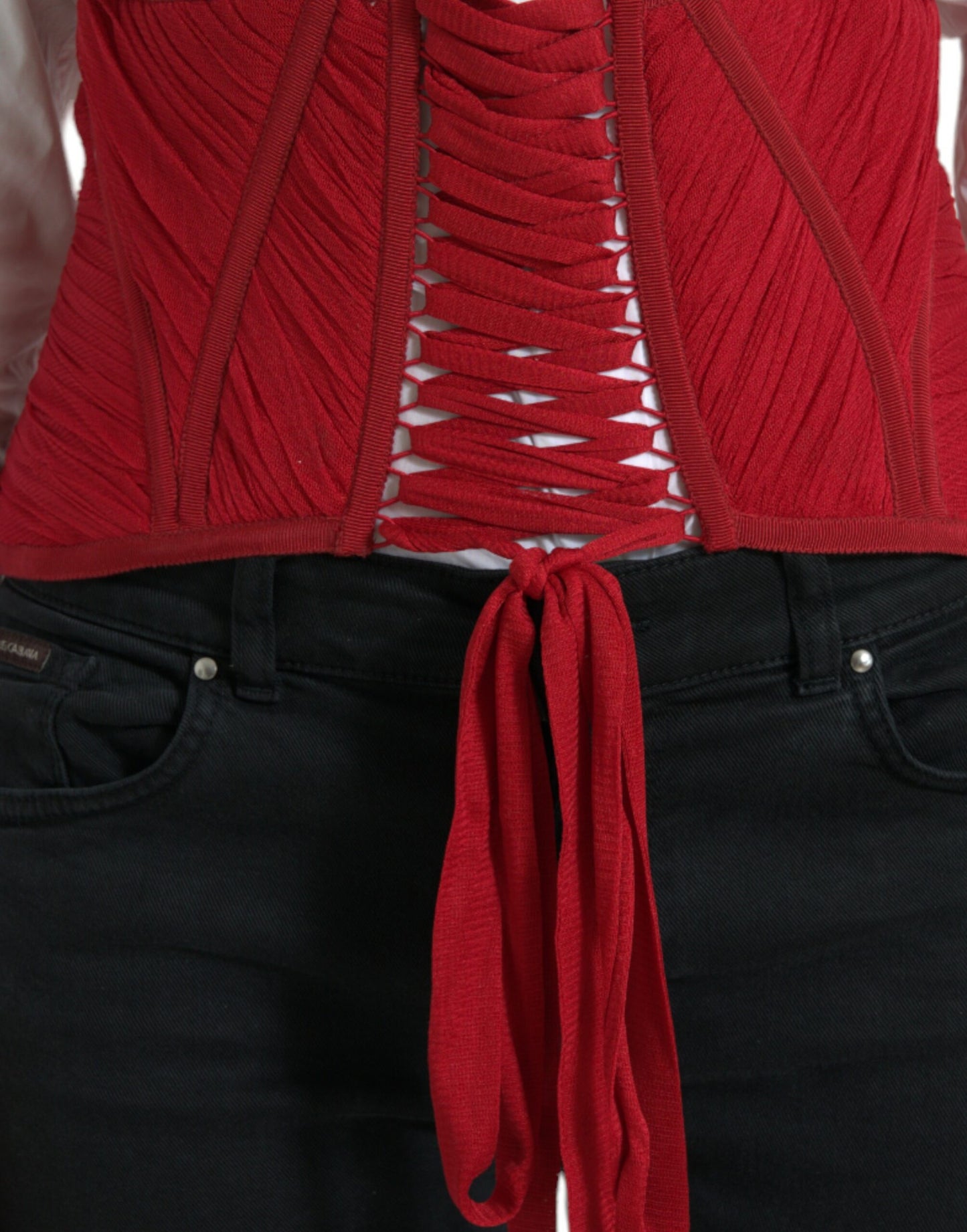 Dolce & Gabbana Silk Corset Waist Belt in Fiery Red