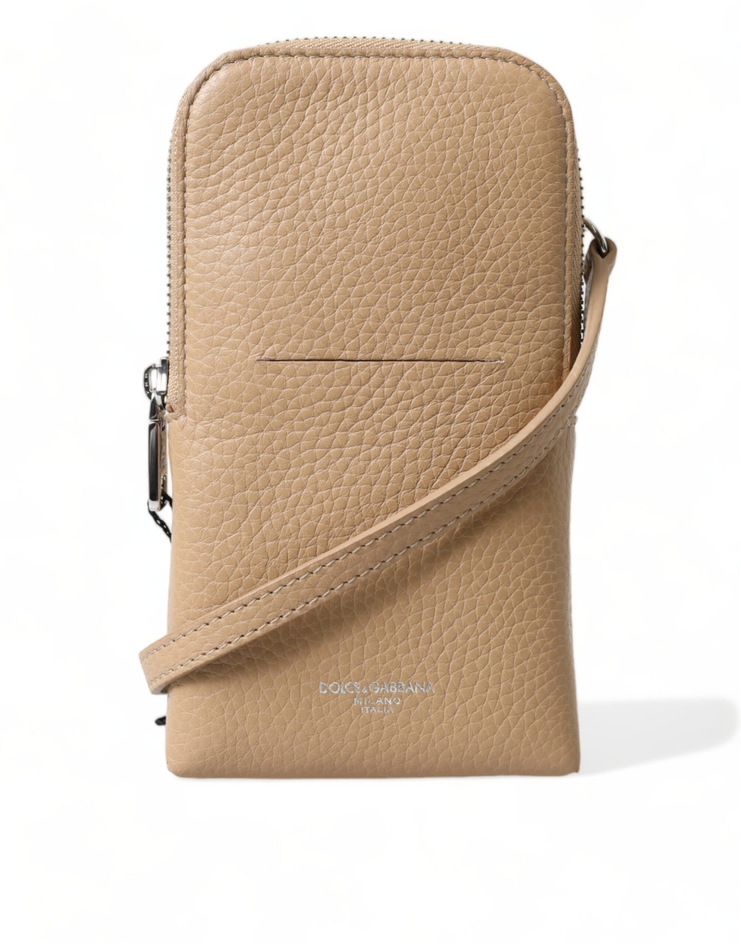 Elegante Crossbody-Handytasche aus beigefarbenem Leder