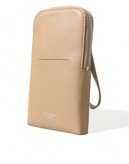 Elegante Crossbody-Handytasche aus beigefarbenem Leder