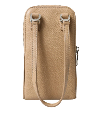 Elegante Crossbody-Handytasche aus beigefarbenem Leder