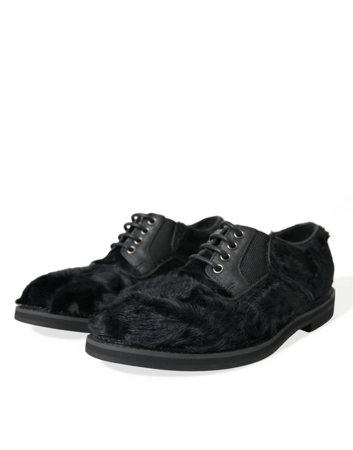 Dolce & Gabbana Elegant Black Fur Derby Dress Shoes for Men