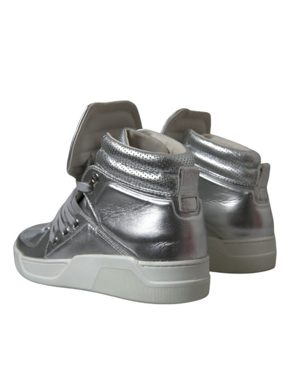 silberne High-Top-Sneakers aus Leder