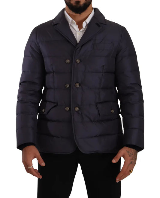 Elegante dunkelblaue Jacke aus Seidenmischung