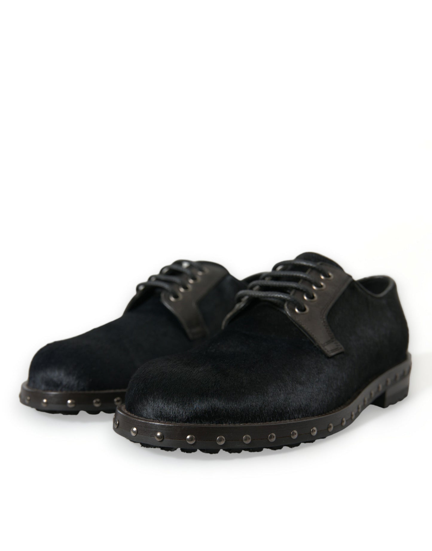 Dolce & Gabbana Elegant Black Calf Fur Derby Shoes