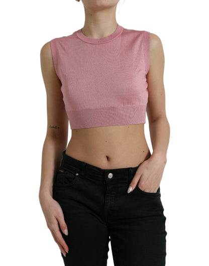 Elegant Silk Crew Neck Cropped Tank Top