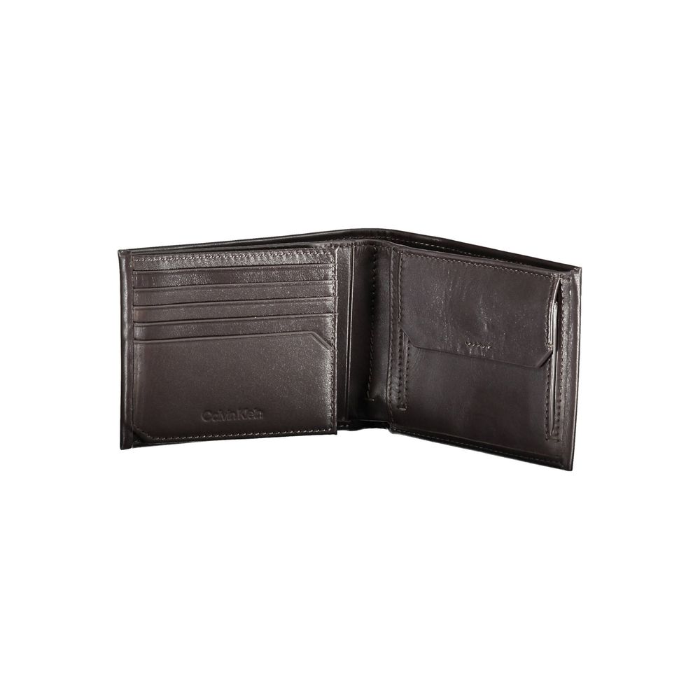 Calvin Klein Elegant Brown Leather Dual-Compartment Wallet