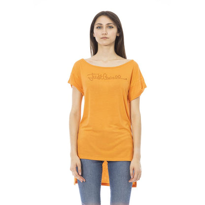 Schickes orangefarbenes T-Shirt mit Logo und Strasssteinen