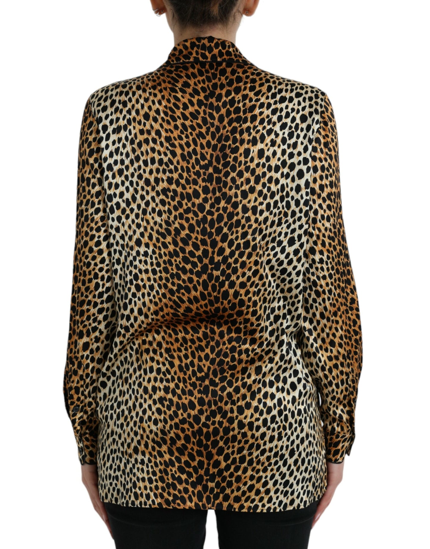 Elegante braune Seidenbluse mit Animalprint