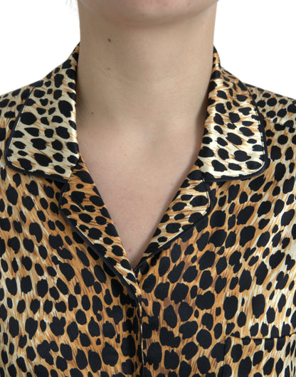 Elegante braune Seidenbluse mit Animalprint