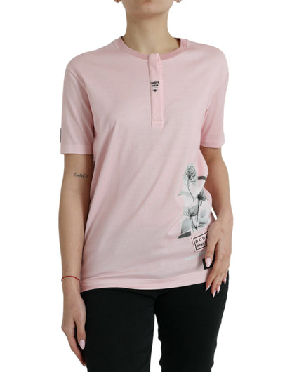 Schickes rosa Baumwoll-T-Shirt mit Blumenmuster