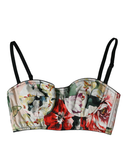 Mehrfarbiges, florales Bustier-Crop-Top