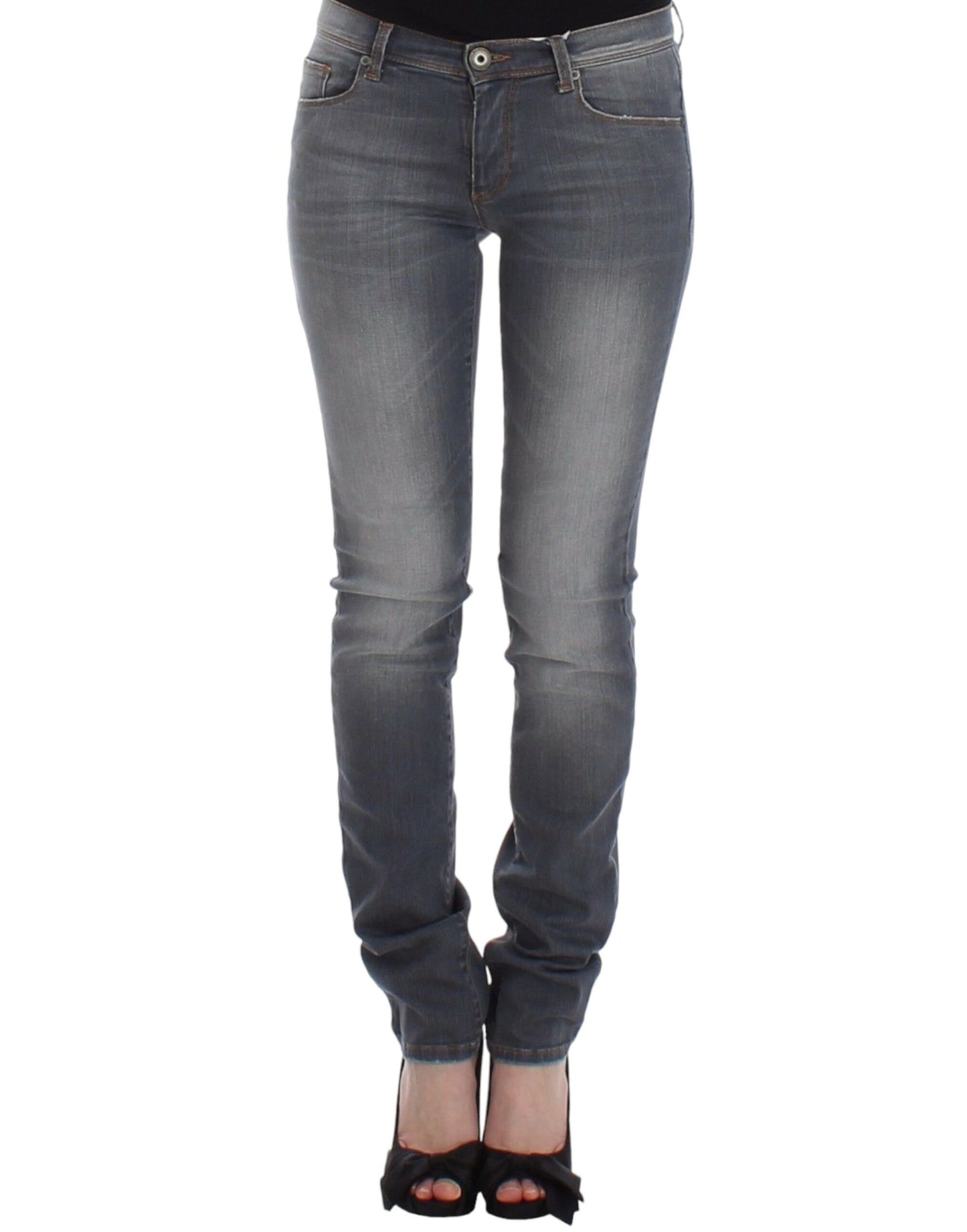 Graue Slim-Jeans-Jeanshose mit schmalem Bein und Stretch