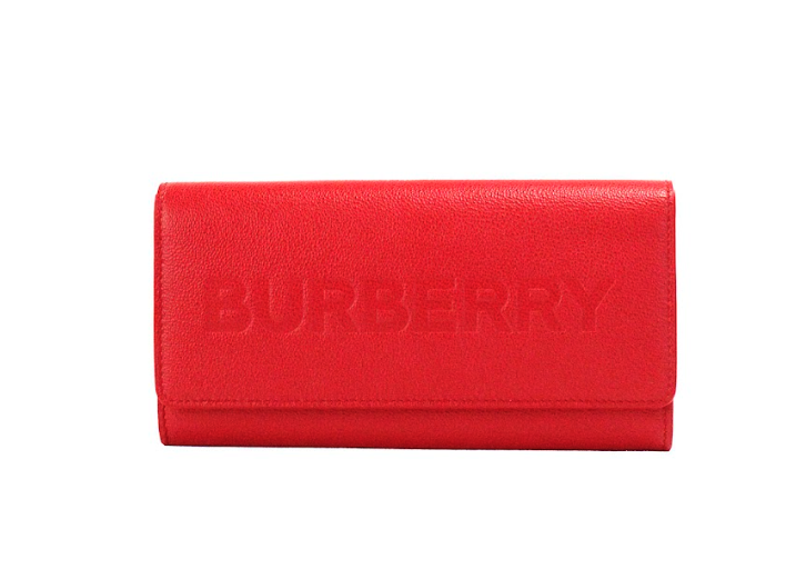 Burberry Porter Red Grained Leather Embossed Continental Clutch Flap Wallet