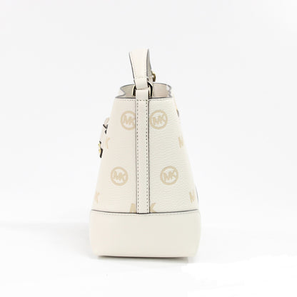 Michael Kors Mercer Small Light Cream Embossed Drawstring Bucket Messenger Bag