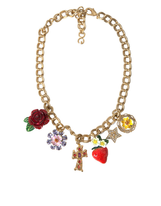 Halskette mit Anhänger „Rosenkreuz, Erdbeerstern“ in Goldkette