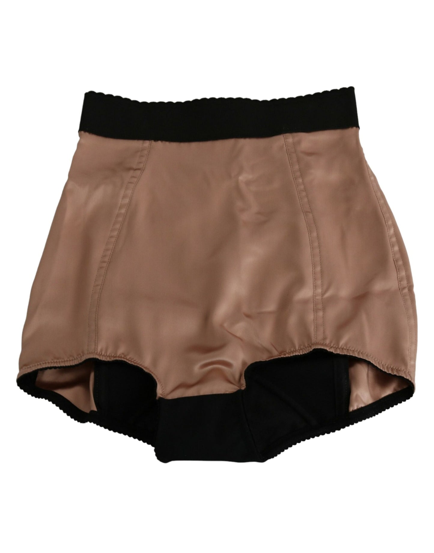 Beigefarbene Mini-Hotpants-Shorts aus Seide mit hoher Taille