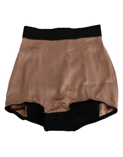 Mini pantaloncini hot pants a vita alta in seta beige