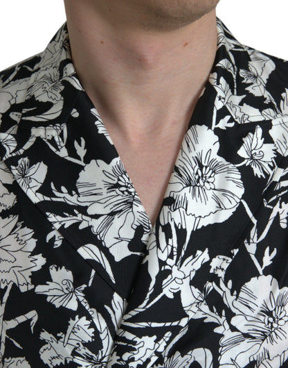 Dolce & Gabbana Black White Floral Button Down Casual Shirt