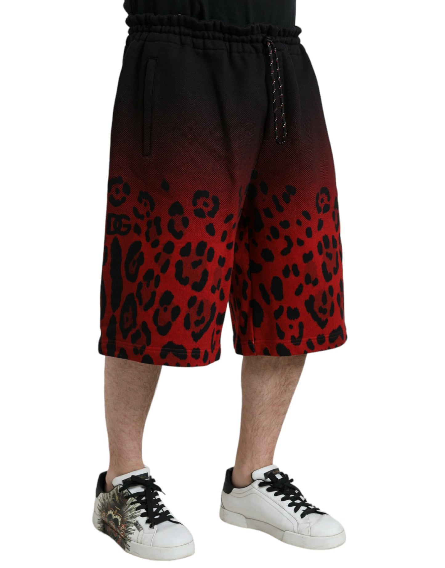 Rote Bermudashorts aus Baumwolle mit Leopardenmuster