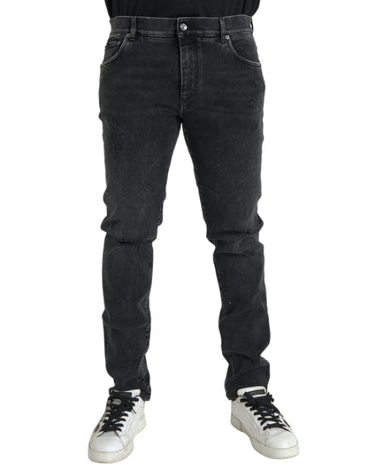 Dolce & Gabbana Gray Cotton Stretch Skinny Denim Logo Jeans