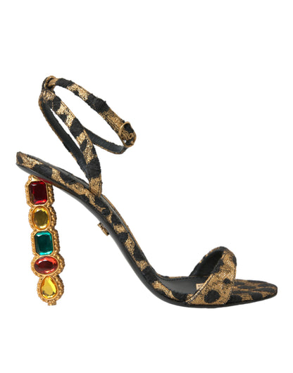 Gold Leopard Kristalle Heels Sandalen Schuhe