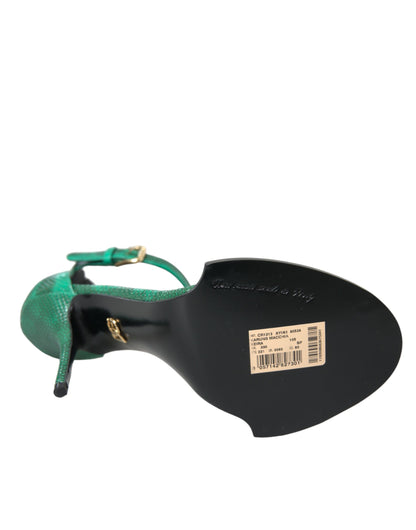 Green Exotic Leather Crystal Sandals Shoes