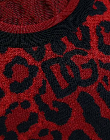 Dolce & Gabbana Red Leopard Wool Crew Neck Pullover Sweater