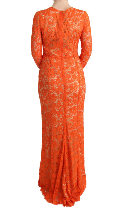 Robe fourreau longue orange à fleurs Ricamo