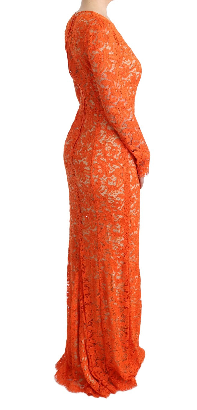 Robe fourreau longue orange à fleurs Ricamo