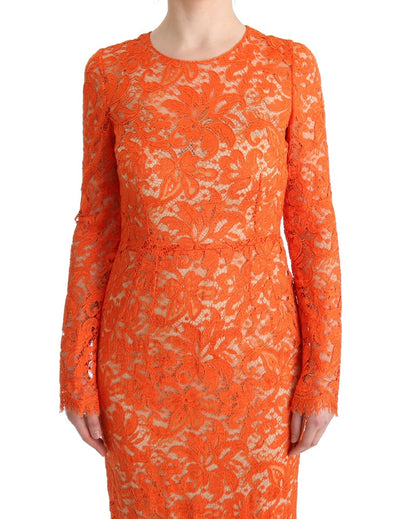 Robe fourreau longue orange à fleurs Ricamo