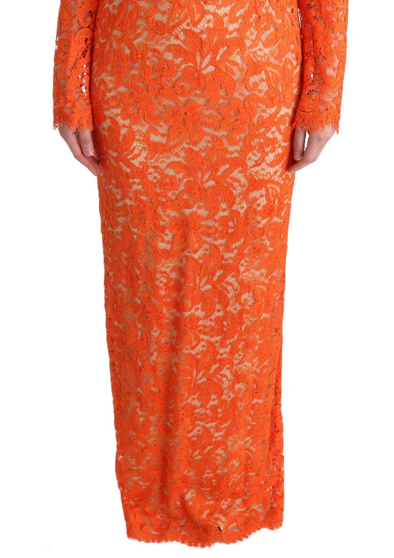 Robe fourreau longue orange à fleurs Ricamo