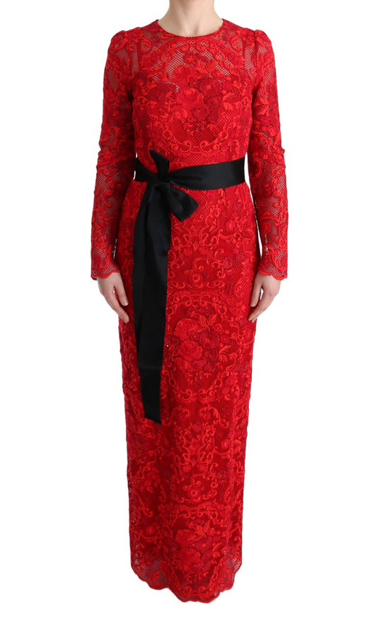 Robe fourreau longue rouge à fleurs Ricamo