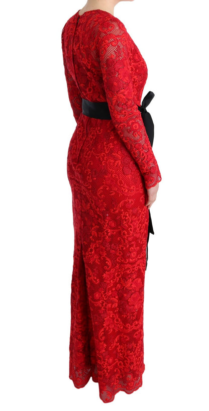 Robe fourreau longue rouge à fleurs Ricamo