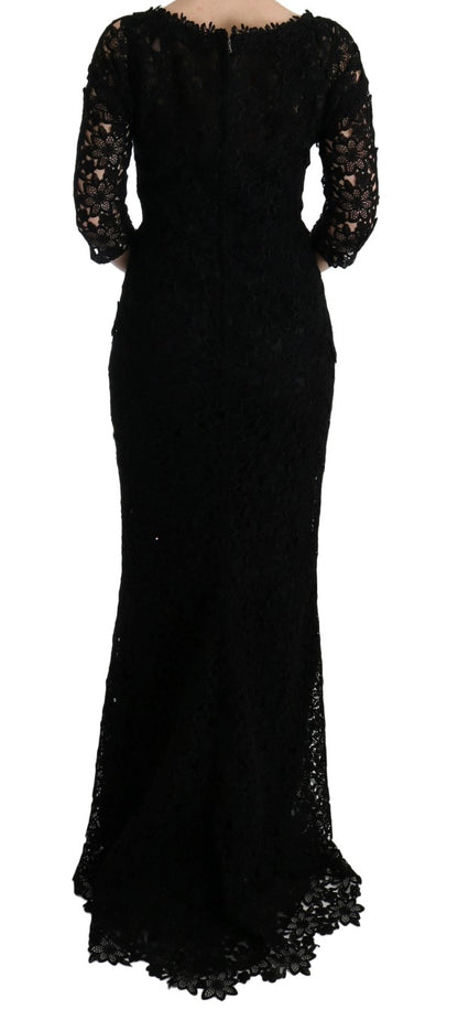 Robe fourreau longue noire à fleurs Ricamo