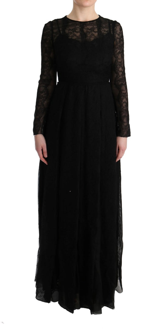 Robe fourreau en soie et dentelle florale noire