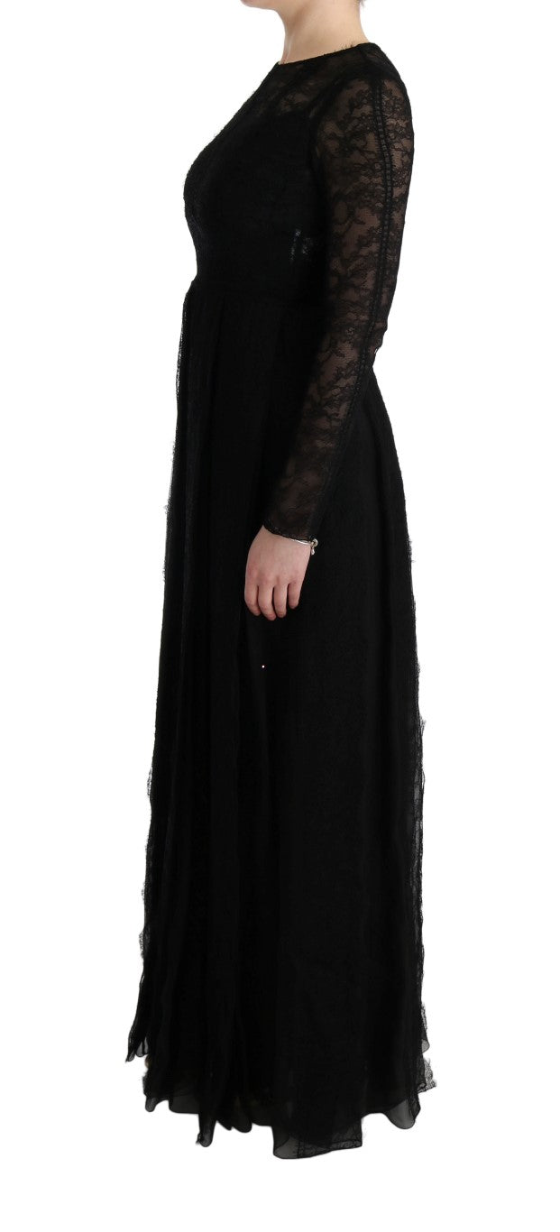 Robe fourreau en soie et dentelle florale noire