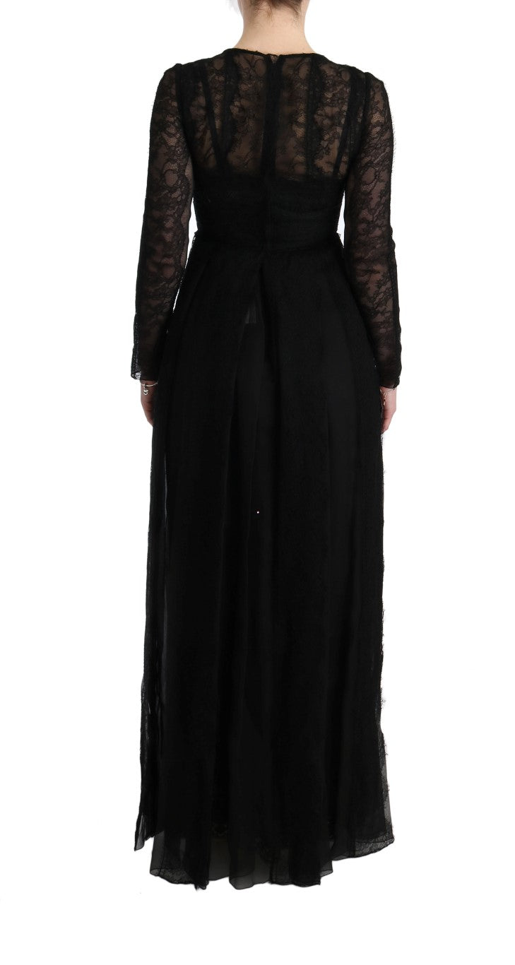 Robe fourreau en soie et dentelle florale noire