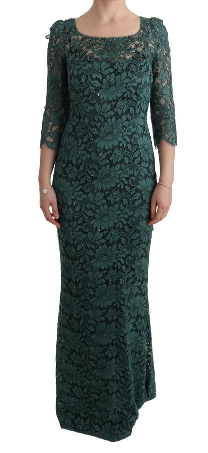 Robe fourreau Ricamo en cristal floral vert