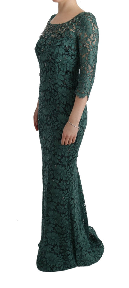 Robe fourreau Ricamo en cristal floral vert