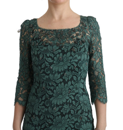 Robe fourreau Ricamo en cristal floral vert