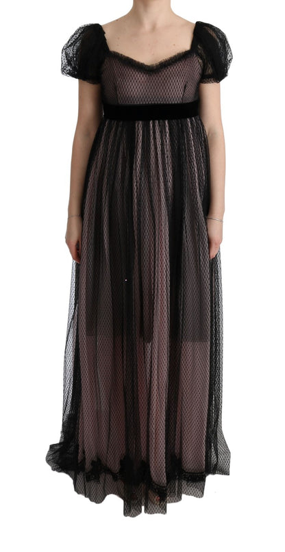 Robe droite longue en soie rose noir