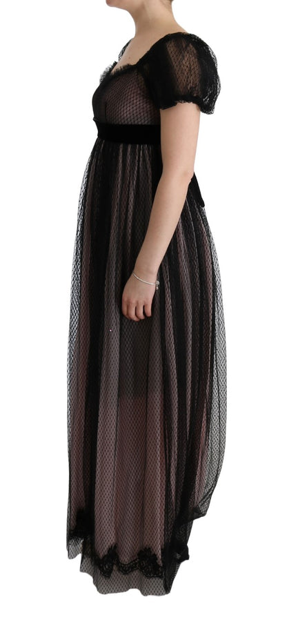 Robe droite longue en soie rose noir