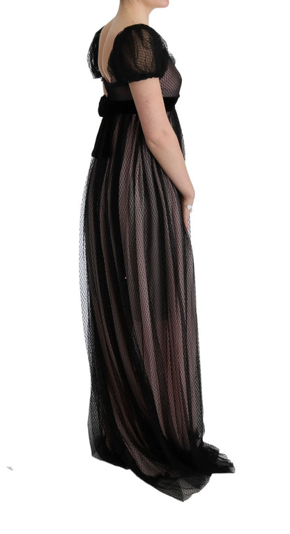 Robe droite longue en soie rose noir