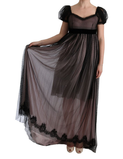 Robe droite longue en soie rose noir