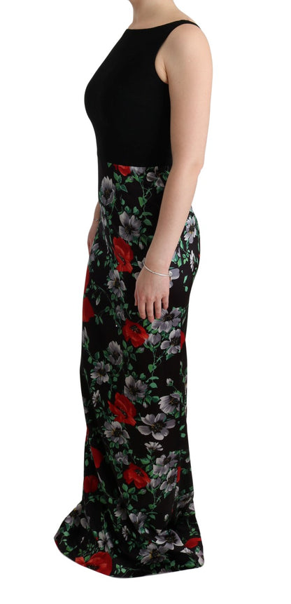 Robe longue fourreau extensible à imprimé floral multicolore