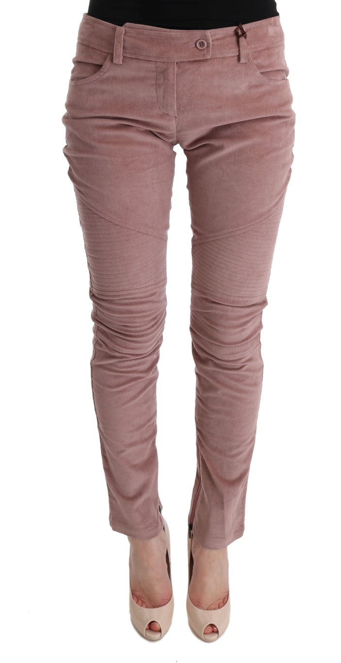 Pantaloni casual corti in velluto rosa